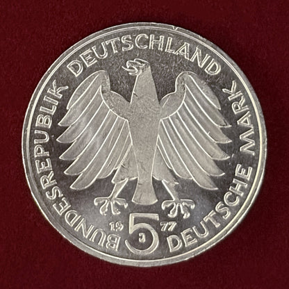 【西ドイツ】カール・フリードリヒ・ガウス生誕200周年記念 5マルク 銀貨 1977［B-0000639］