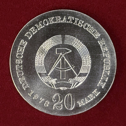 【東ドイツ】ヨハン・ゴットフリート・ヘルダー没後175周年記念 20マルク 銀貨 1978［B-0000640］