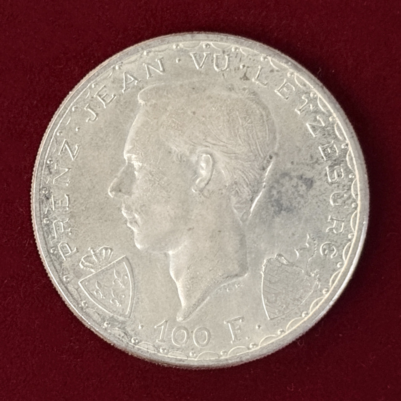 ルクセンブルク】盲目のジャン没後600周年記念 100フラン 銀貨 ND(1946