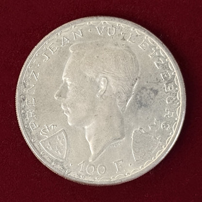 【ルクセンブルク】盲目のジャン没後600周年記念 100フラン 銀貨 ND(1946)［B-0000646］