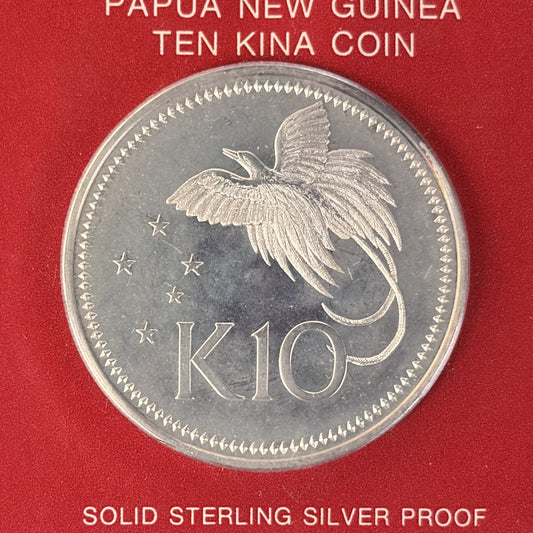 【パプアニューギニア】極楽鳥 10キナ 銀貨 プルーフ 1978［B-0000649］