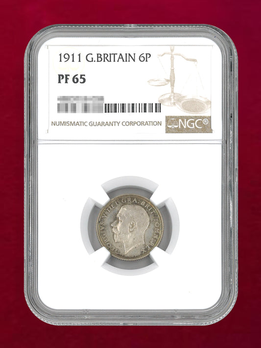 【イギリス】6ペンス 銀貨 1911 NGC PF65［B-0000652］