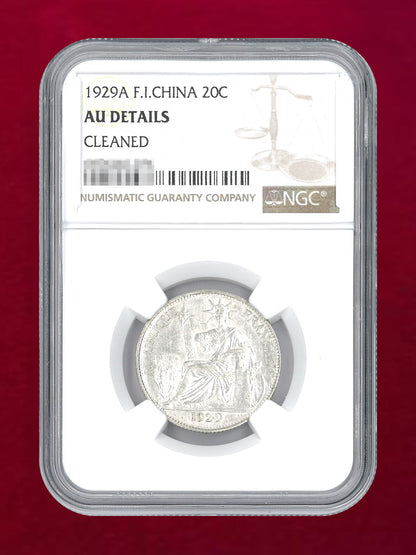 【フランス領インドシナ】25セント 銀貨 1929 NGC AU DETAILS CLEANED［B-0000659］