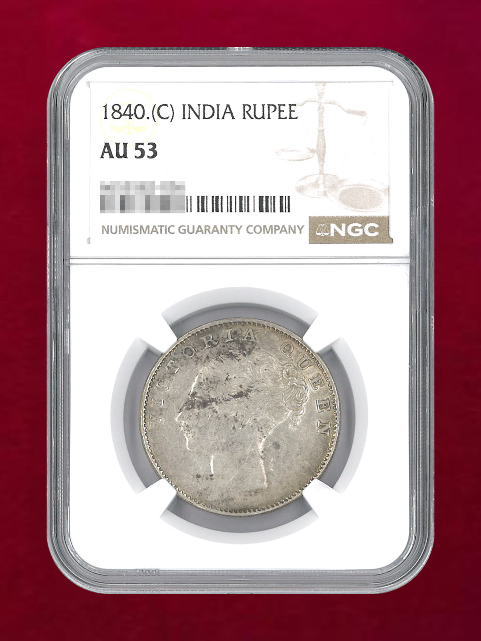 【イギリス領インド】1ルピー 銀貨 1840.(C) NGC AU 53［B-0000661］