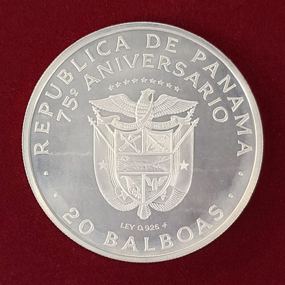 【パナマ】建国75周年記念 20バルボア 銀貨 プルーフ 1978［B-0000681］
