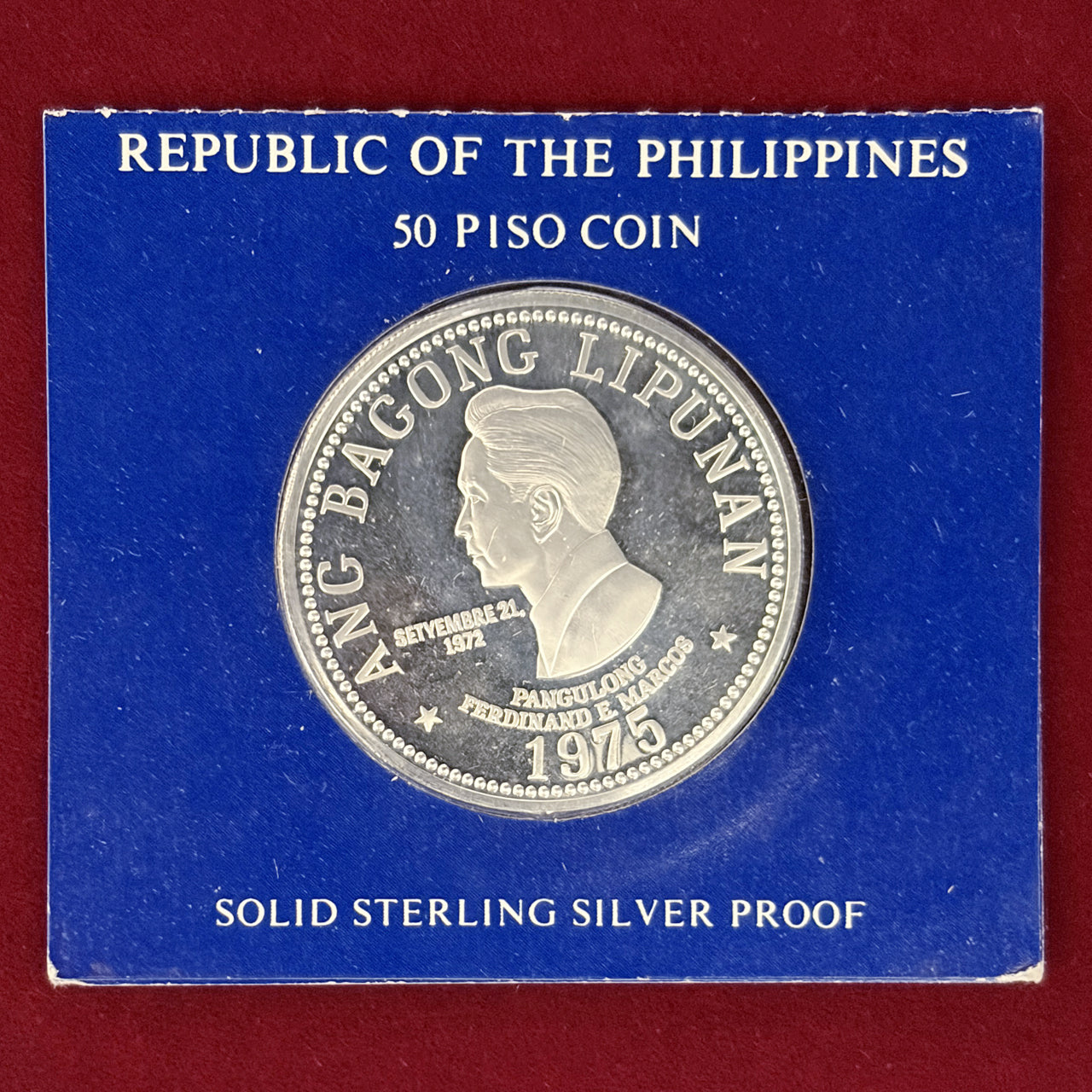【フィリピン】新体制発足3周年記念 50ペソ 銀貨 プルーフ 1975［B-0000682］