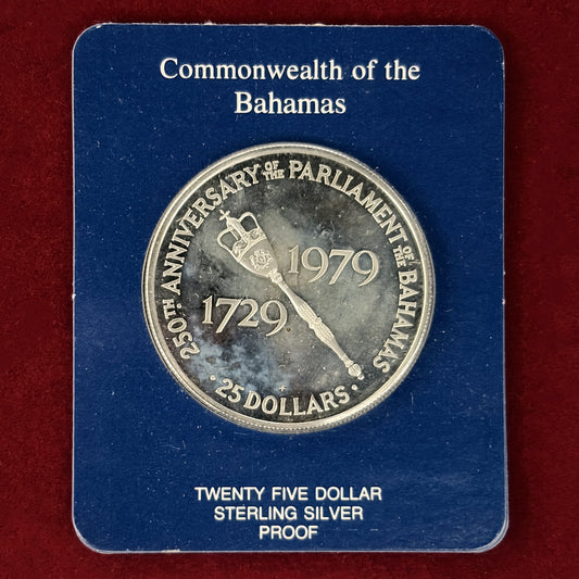 【バハマ】議会制度250周年記念 25ドル 銀貨 プルーフ 1979［B-0000685］