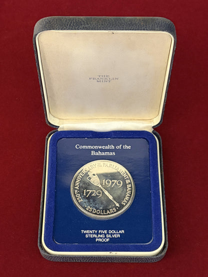 【バハマ】議会制度250周年記念 25ドル 銀貨 プルーフ 1979［B-0000685］