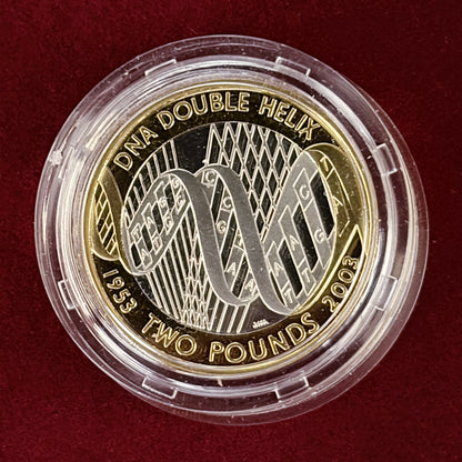 【イギリス】DNA発見50周年記念 2ポンド 銀貨 プルーフ ピエフォー 2003［B-0000708］