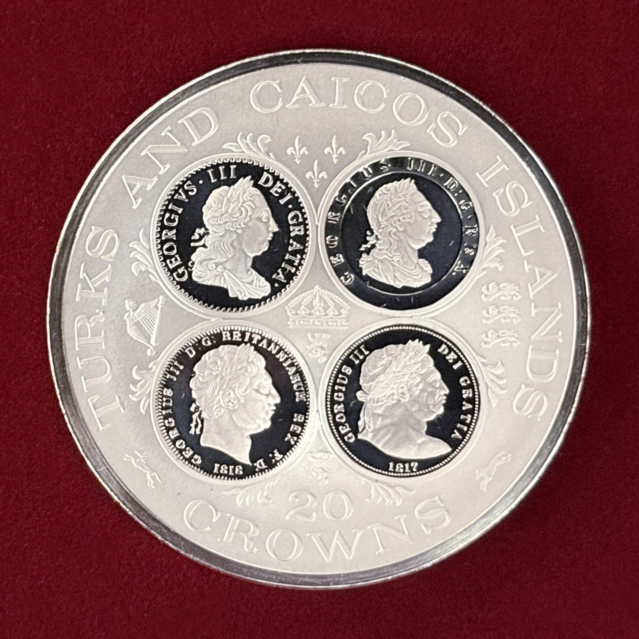 【タークス・カイコス諸島】ジョージ3世 20クラウン 銀貨 1977［B-0000716］