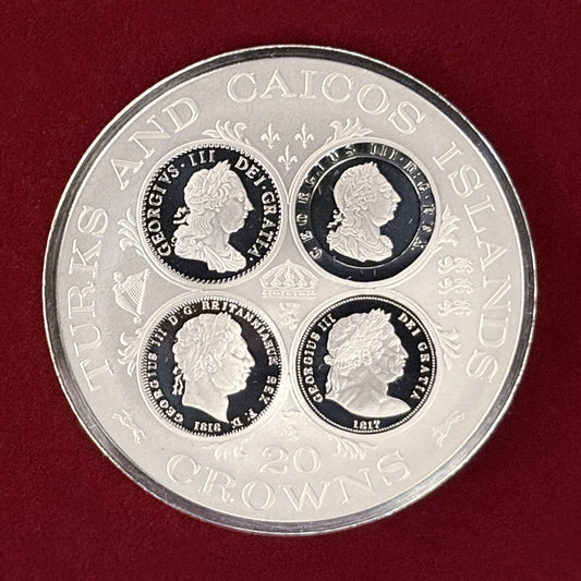 【タークス・カイコス諸島】ジョージ3世 20クラウン 銀貨 1977［B-0000716］
