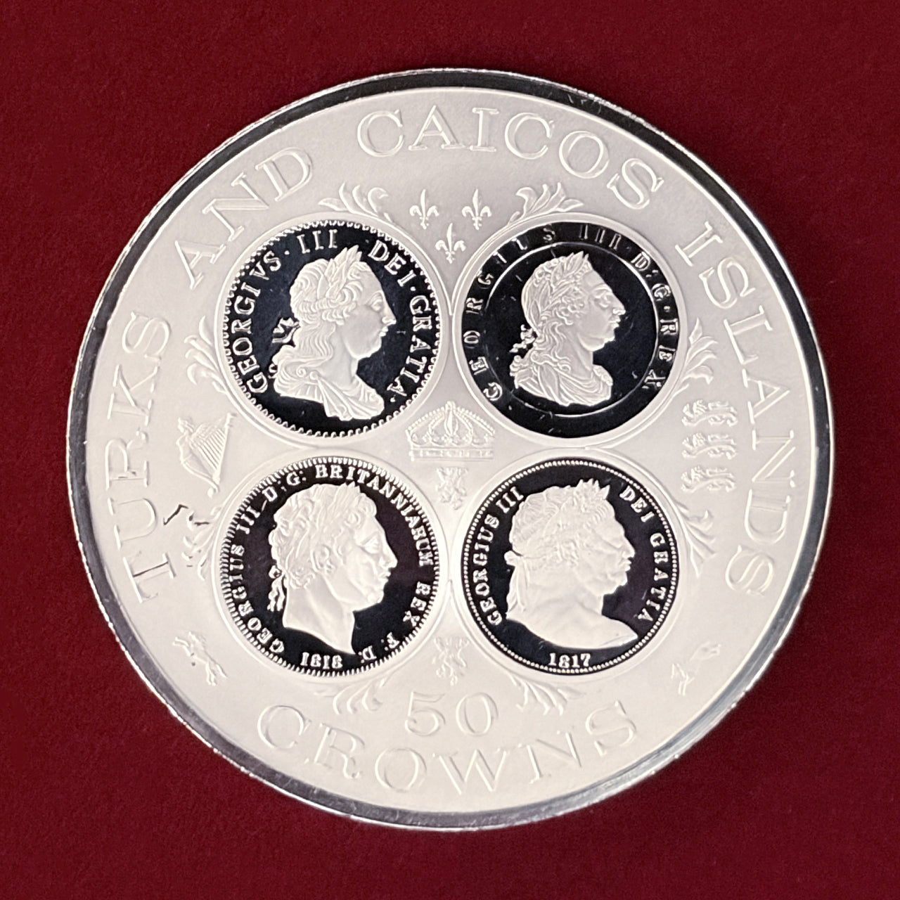 タークス・カイコス諸島】ジョージ3世 50クラウン 銀貨 1977［B
