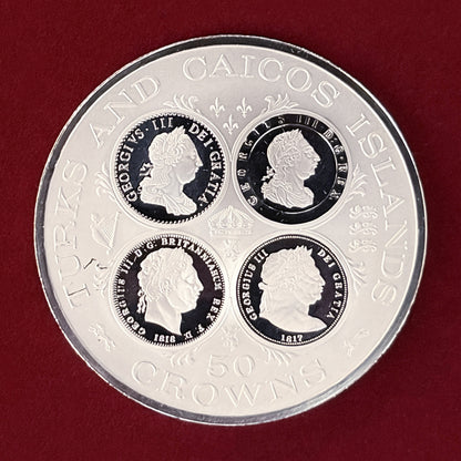 【タークス・カイコス諸島】ジョージ3世 50クラウン 銀貨 1977［B-0000717］