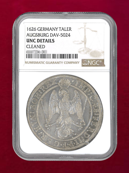 【ドイツ・アウクスブルク】ターラー 銀貨 1626 NGC UNC DETAILS CLEANED［B-0000728］