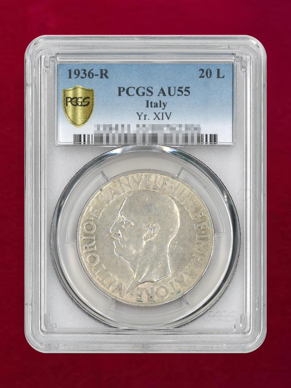 【イタリア】20リラ 銀貨 1936R PCGS AU55［B-0000729］