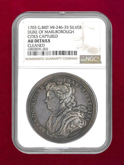 【イギリス】マールバラ公都市制圧 銀製メダル 1703 NGC AU DETAILS CLEANED［B-0000730］