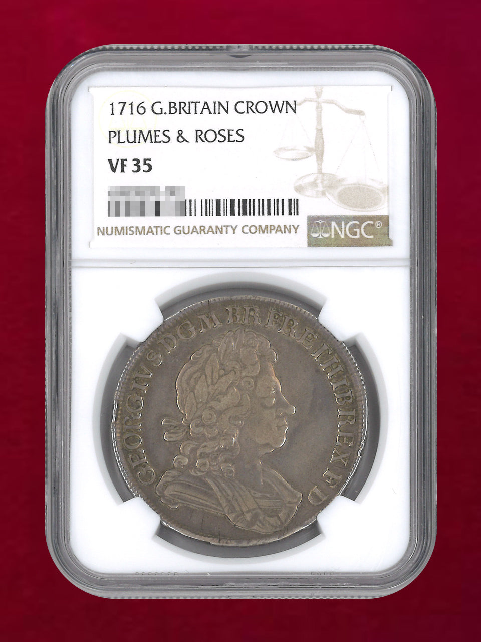【イギリス】クラウン 銀貨 PLUMES & ROSES 1716 NGC VF 35［B-0000731］