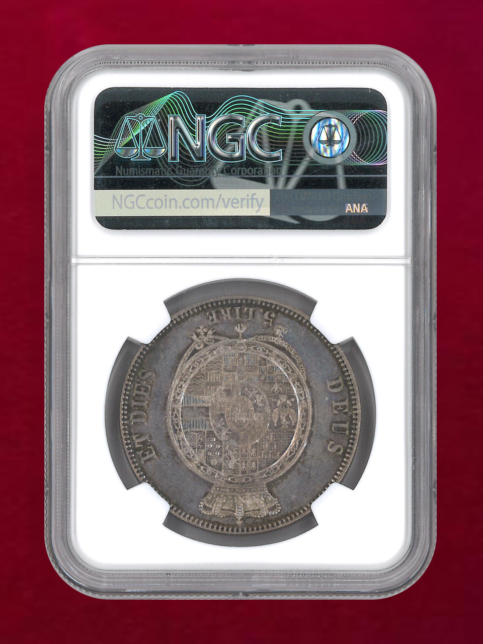 【イタリア・パルマ】5リラ 銀貨 1858 NGC MS 61［B-0000732］