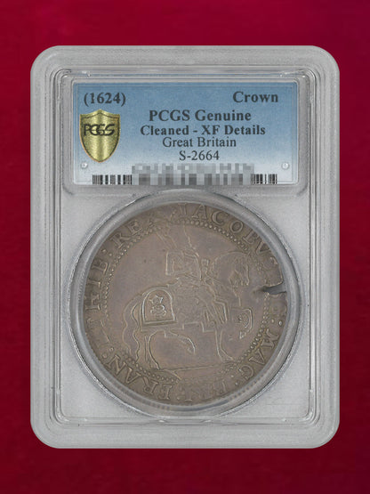 【イギリス】クラウン 銀貨 1624 PCGS Genuine Cleaned-XF Details［B-0000735］