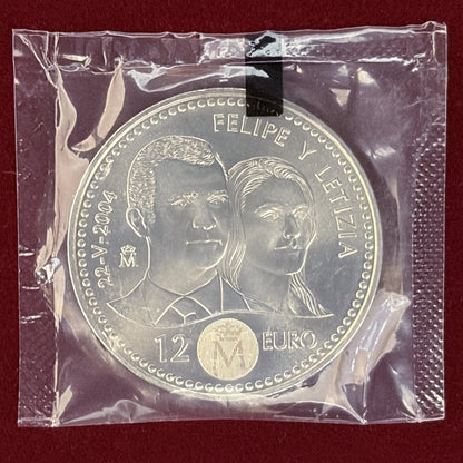 【スペイン】フェリペ王子＆レティシア妃ご成婚記念 12ユーロ 銀貨 2004［B-0000738］
