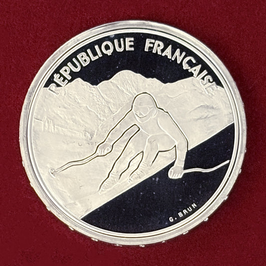 【フランス】1992年アルベールビルオリンピック記念 100フラン 銀貨 アルペンスキー プルーフ 1989［B-0000744］