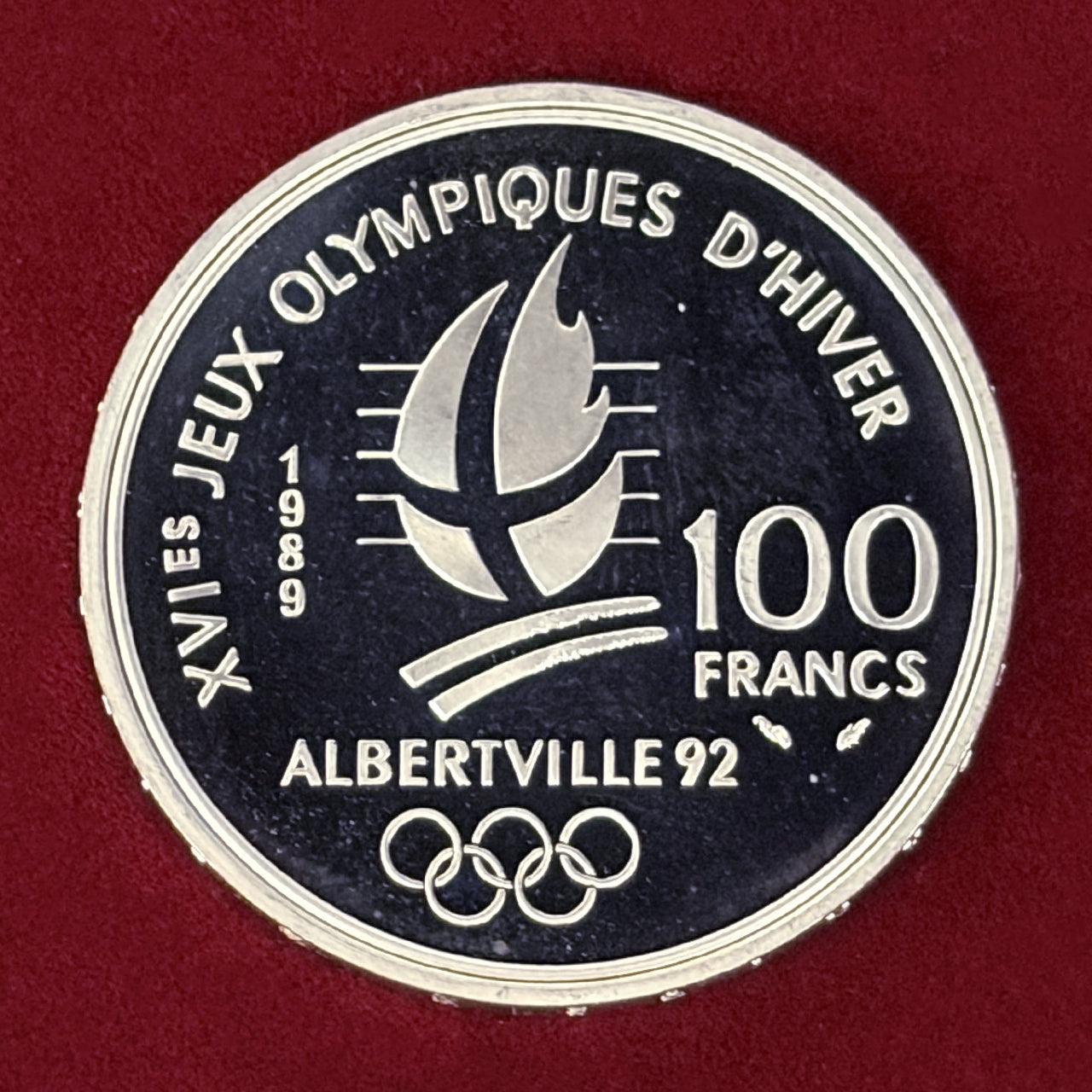 【フランス】1992年アルベールビルオリンピック記念 100フラン 銀貨 アルペンスキー プルーフ 1989［B-0000744］