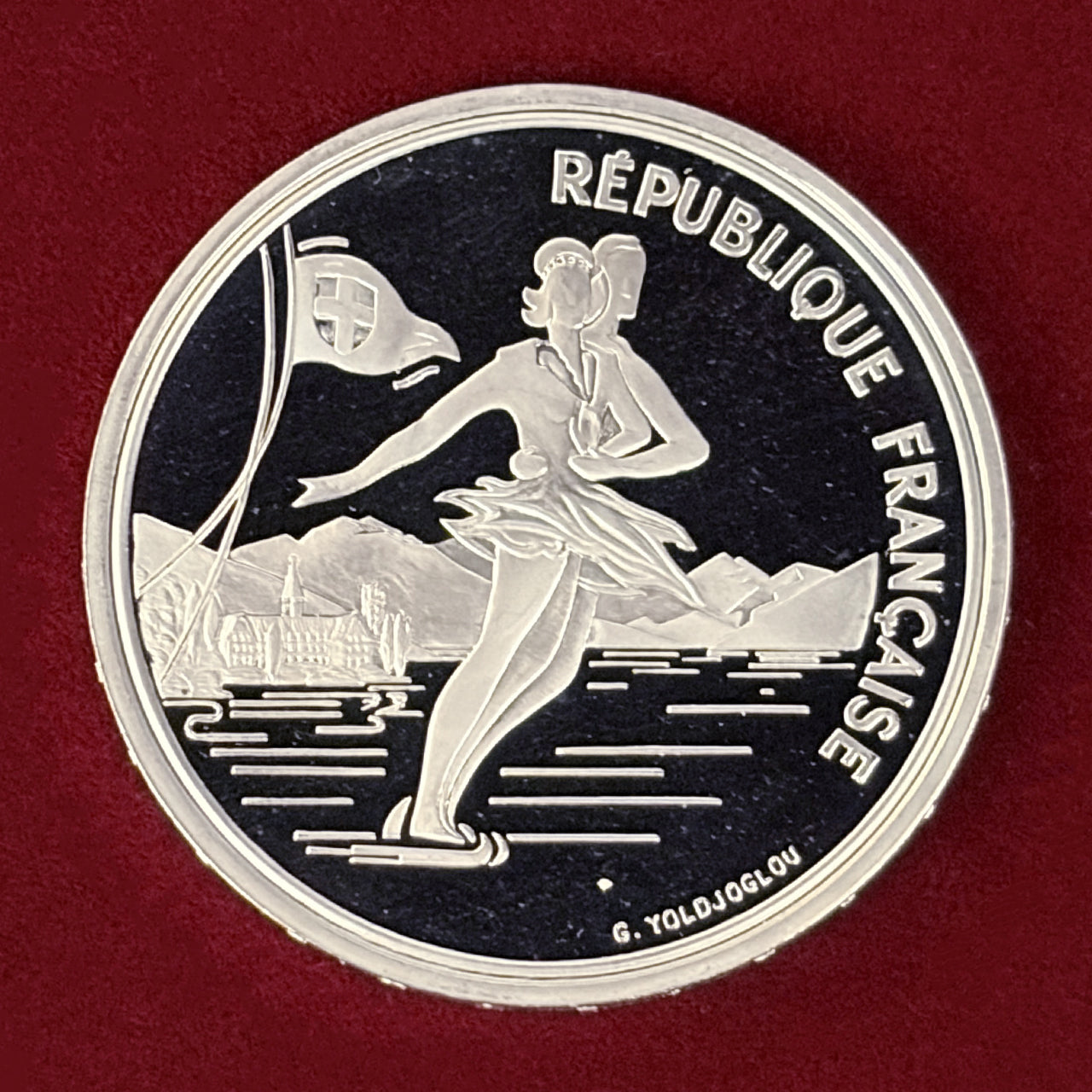 【フランス】1992年アルベールビルオリンピック記念 100フラン 銀貨 アイススケート プルーフ 1989［B-0000745］