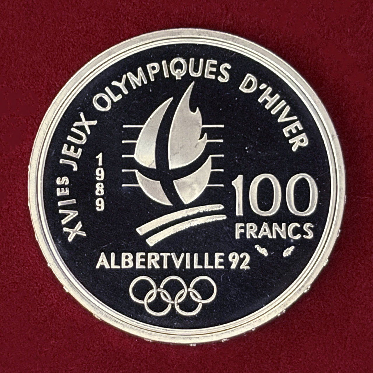 【フランス】1992年アルベールビルオリンピック記念 100フラン 銀貨 アイススケート プルーフ 1989［B-0000745］