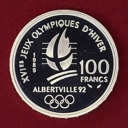 【フランス】1992年アルベールビルオリンピック記念 100フラン 銀貨 アイススケート プルーフ 1989［B-0000745］