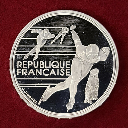 【フランス】1992年アルベールビルオリンピック記念 100フラン 銀貨 スピードスケート プルーフ 1990［B-0000746］
