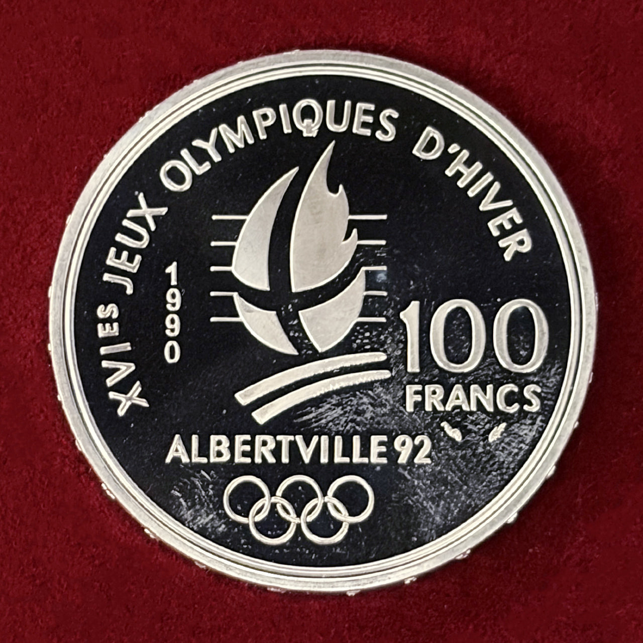 【フランス】1992年アルベールビルオリンピック記念 100フラン 銀貨 スピードスケート プルーフ 1990［B-0000746］