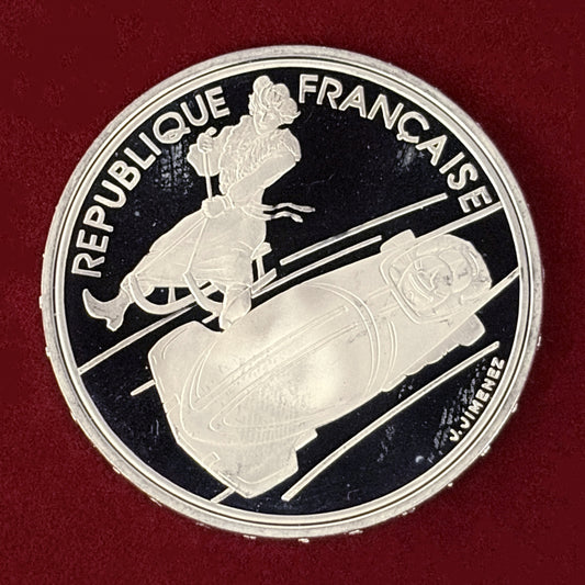 【フランス】1992年アルベールビルオリンピック記念 100フラン 銀貨 ボブスレー プルーフ 1990［B-0000747］