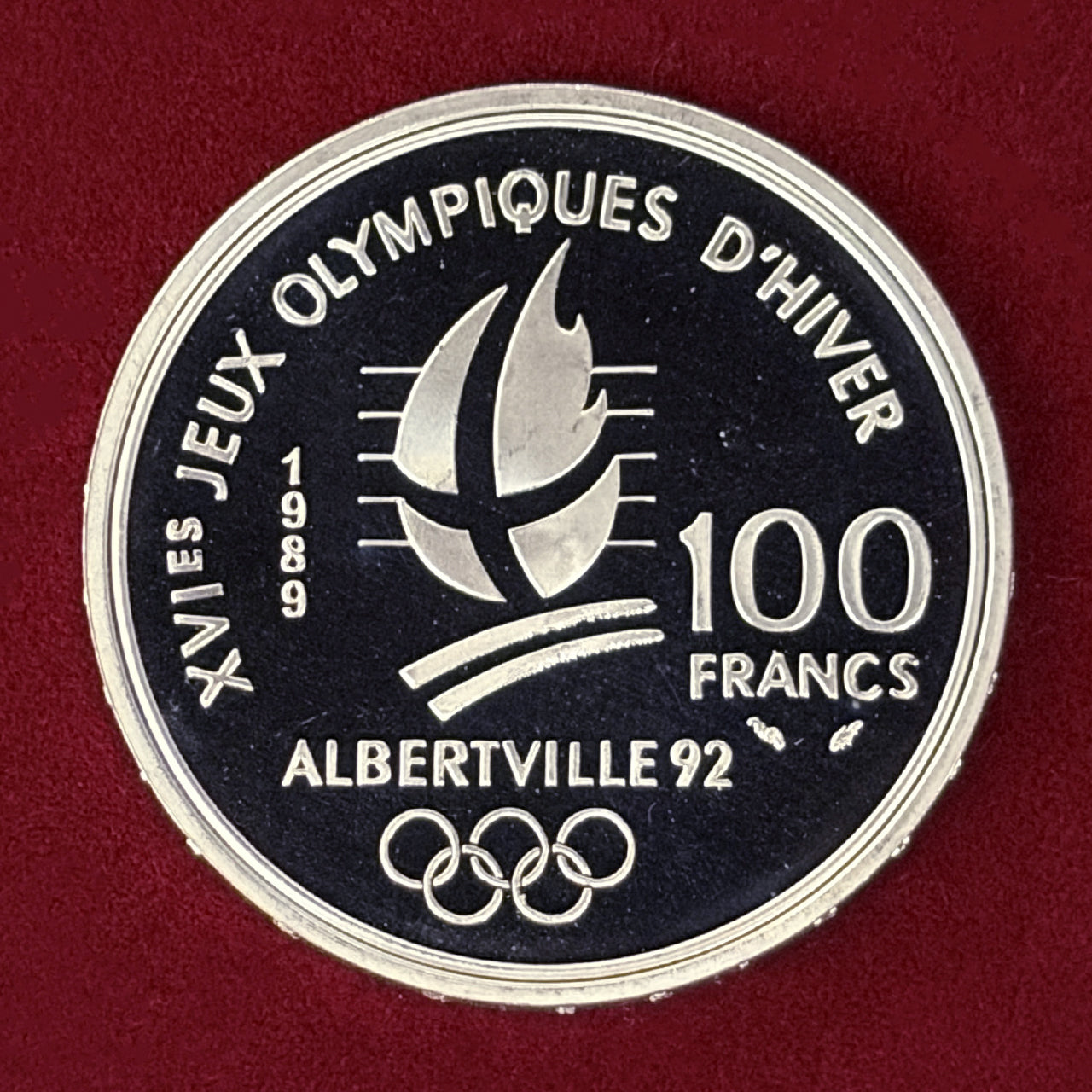 【フランス】1992年アルベールビルオリンピック記念 100フラン 銀貨 ボブスレー プルーフ 1990［B-0000747］