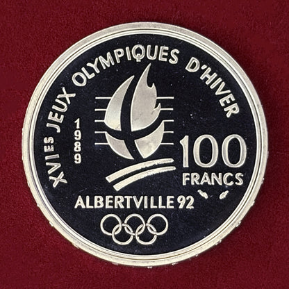 【フランス】1992年アルベールビルオリンピック記念 100フラン 銀貨 ボブスレー プルーフ 1990［B-0000747］