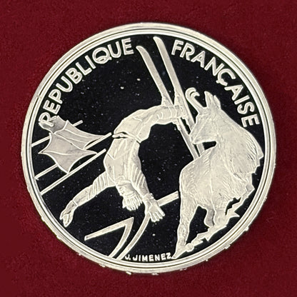 【フランス】1992年アルベールビルオリンピック記念 100フラン 銀貨 フリースタイルスキー プルーフ 1990［B-0000748］