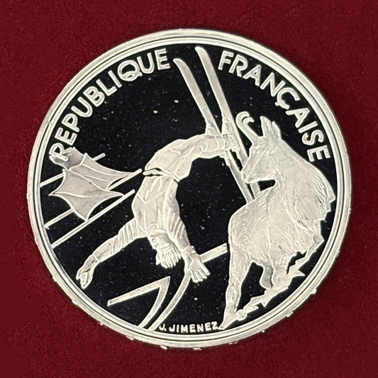 【フランス】1992年アルベールビルオリンピック記念 100フラン 銀貨 フリースタイルスキー プルーフ 1990［B-0000748］
