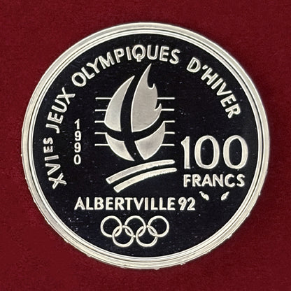 【フランス】1992年アルベールビルオリンピック記念 100フラン 銀貨 フリースタイルスキー プルーフ 1990［B-0000748］