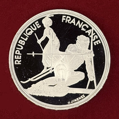 【フランス】1992年アルベールビルオリンピック記念 100フラン 銀貨 スキースラローム プルーフ 1990［B-0000749］