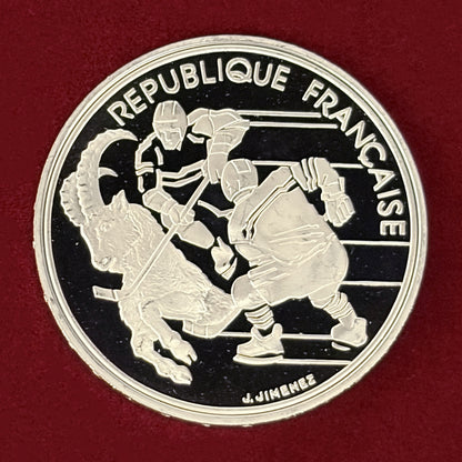 【フランス】1992年アルベールビルオリンピック記念 100フラン 銀貨 アイスホッケー プルーフ 1991［B-0000750］