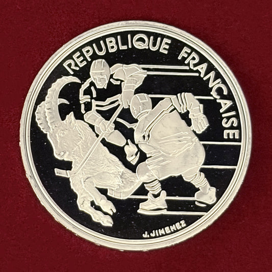 【フランス】1992年アルベールビルオリンピック記念 100フラン 銀貨 アイスホッケー プルーフ 1991［B-0000750］