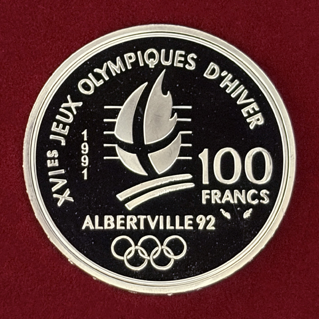 【フランス】1992年アルベールビルオリンピック記念 100フラン 銀貨 アイスホッケー プルーフ 1991［B-0000750］