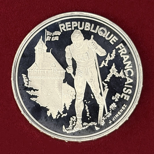 【フランス】1992年アルベールビルオリンピック記念 100フラン 銀貨 クロスカントリースキー プルーフ 1991［B-0000751］