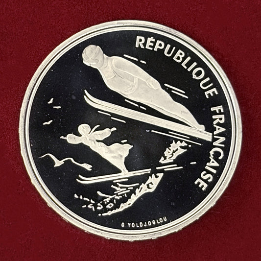 【フランス】1992年アルベールビルオリンピック記念 100フラン 銀貨 スキージャンプ プルーフ 1991［B-0000752］
