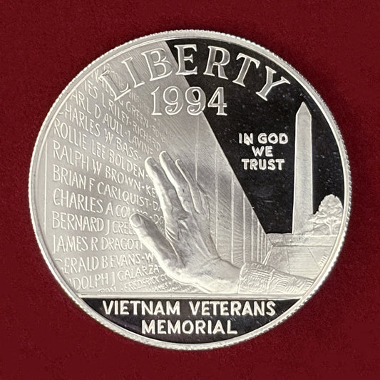 【アメリカ】ベトナム戦争戦没者慰霊碑 1ドル 銀貨 プルーフ 1994［B-0000771］