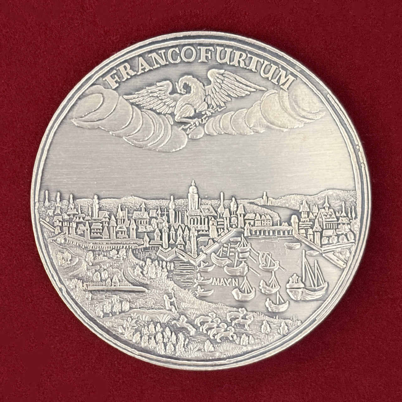 【ドイツ・フランクフルト】都市景観 銀製メダル 1696銘 リストライク 1987［B-0000772］