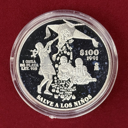 【メキシコ】ユニセフ45周年記念 100ペソ 銀貨 プルーフ 1991［B-0000776］