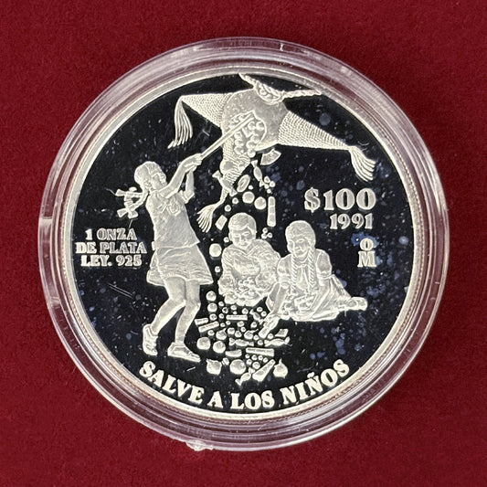 【メキシコ】ユニセフ45周年記念 100ペソ 銀貨 プルーフ 1991［B-0000776］