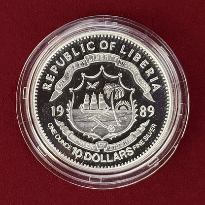 【リベリア】昭和天皇追悼 10ドル 銀貨 プルーフ 1989［B-0000782］