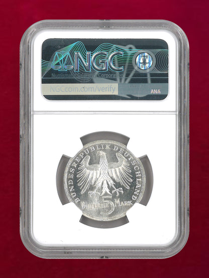 [West Germany] Friedrich von Schiller 150th Death Anniversary 5 Mark Silver Coin 1955F NGC MS 62 [B-0000794]