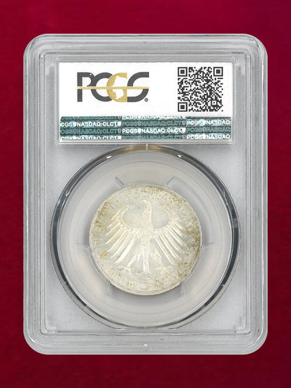 【西ドイツ】ヨーゼフ・フォン・アイヒェンドルフ没後100周年記念 5マルク 銀貨 1957J PCGS MS64［B-0000796］